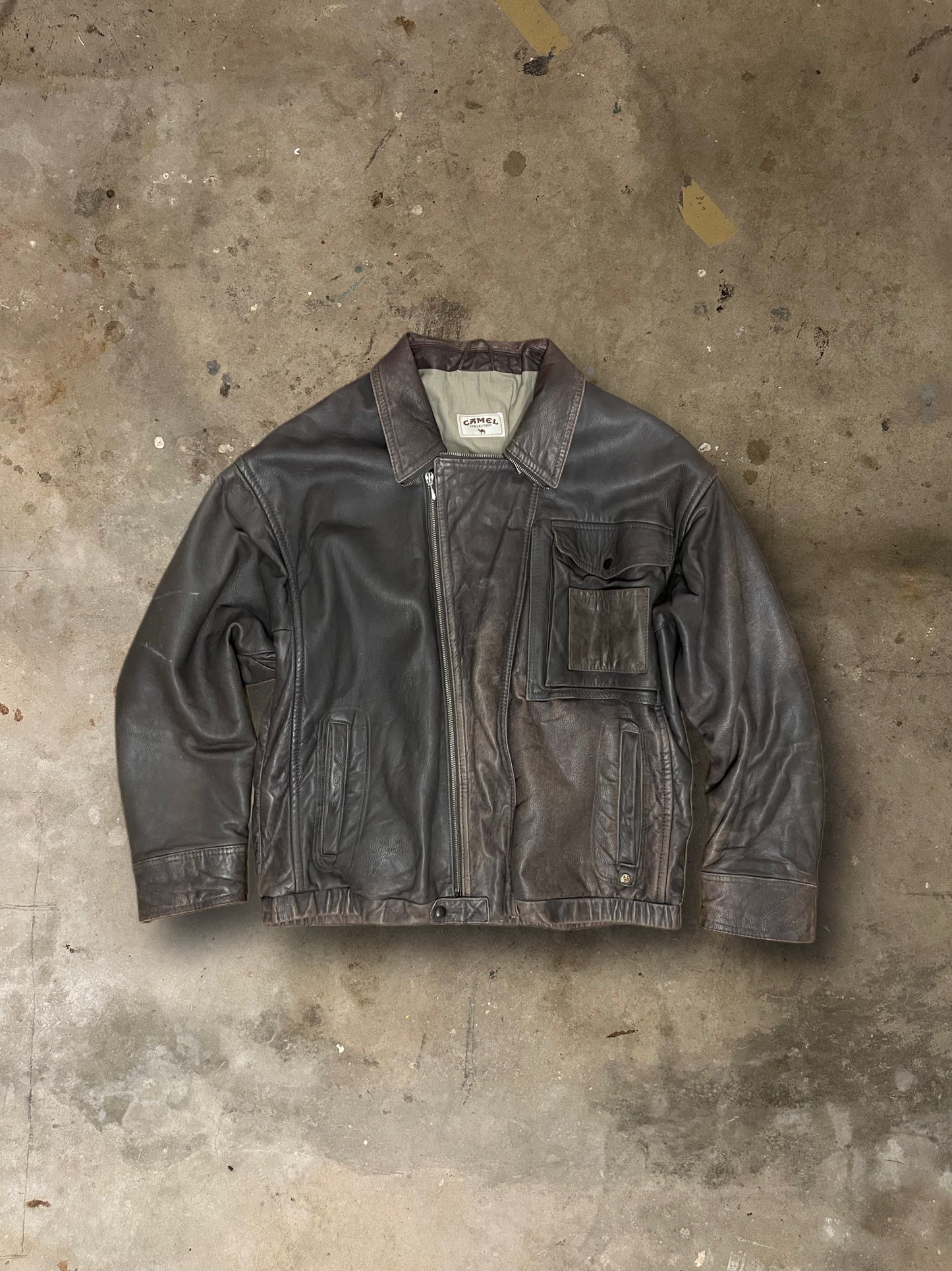 Camel Lederjacker Biker Stil-1980er Vintage-XL